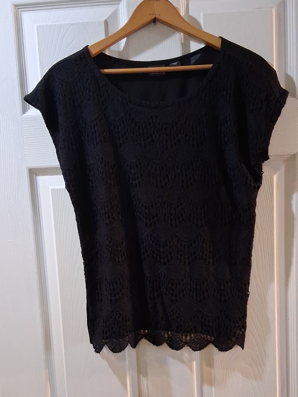 Covington Black Lace Overlay Scoop Neck Top